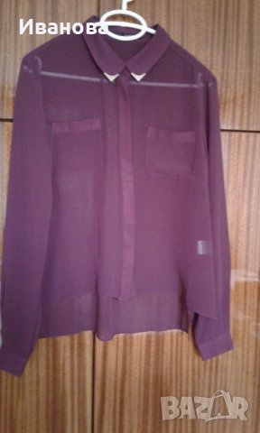 Риза с дълъг ръкав бордо, снимка 2 - Ризи - 34569848