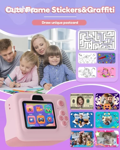 Нов детски фотоапарат за моментално печатане, 1080P детски фотоапарати за моментално печатане ..., снимка 3 - Камери - 52227451