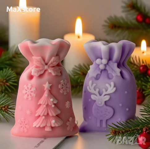 3D 2 модела Коледен чувал елен елха Силиконов молд форма за свещи гипс сапун смола , снимка 4 - Форми - 51978520