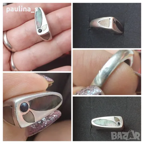 Два различни броя / Масивен сребърен пръстен с Арагонит / проба 925 Житен клас / Малък размер , снимка 2 - Пръстени - 28900451