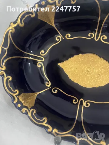 Луксозна фруктиера порцелан кобалт с позлата, снимка 4 - Антикварни и старинни предмети - 50043712