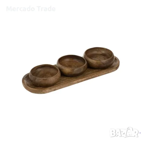 Плато за ордьоври Mercado Trade, 3бр. купички, Дърво, Кафяв