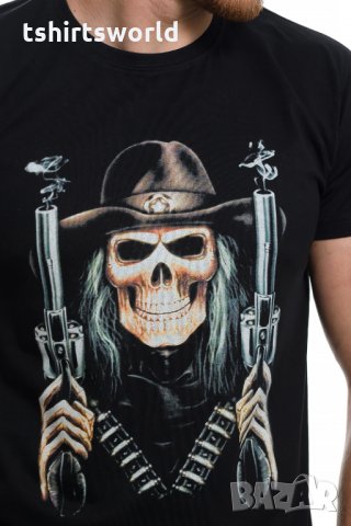 Нова мъжка тениска с дигитален печат Череп с пистолети, снимка 2 - Тениски - 29050863