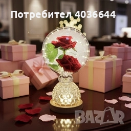 Лампа с вечни рози и топла LED светлина – подарък, който не увяхва