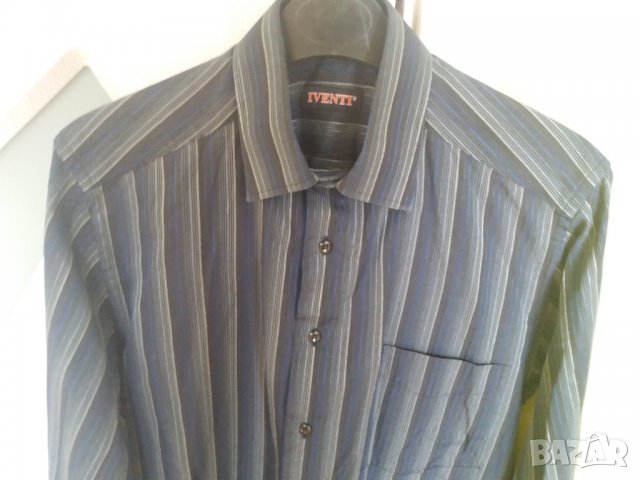 Мъжка риза тъмносиня на райета Iventi , снимка 2 - Ризи - 33046460