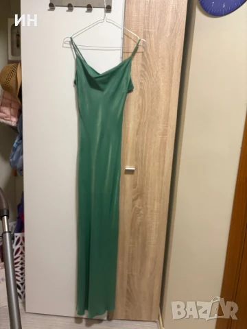Сатенена рокля в зелено, снимка 6 - Рокли - 51180001