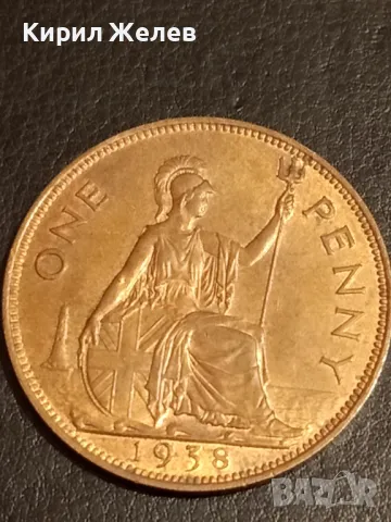 Стара монета 1 пени 1938г. Великобритания Император Джордж шести 49148, снимка 2 - Нумизматика и бонистика - 49064330