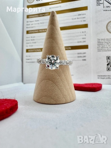Пръстен с мойсанит (диамант) 1 карат, снимка 4 - Пръстени - 53060757