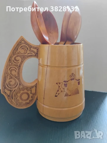 винтидж дървена халба с лъжици, снимка 2 - Други ценни предмети - 51110102