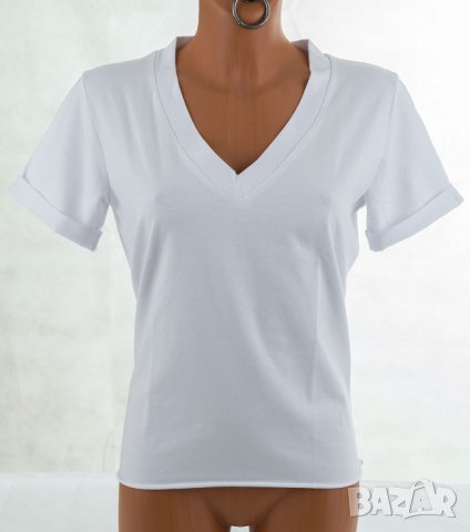 Бяла дамска блуза от памук с къс ръкав Numinou - S/M/L, снимка 2 - Блузи с дълъг ръкав и пуловери - 43101933