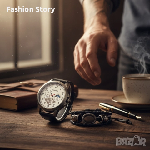 Мъжки часовник с големи цифри и подаръчна гривна – стил и практичност в готов комплект, снимка 2 - Мъжки - 51935472