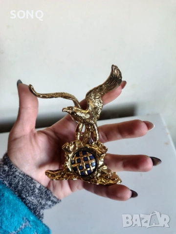 Уникална Статуетка Златен Орел Със Емайл, снимка 7 - Колекции - 53225612
