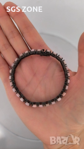 Сребърна гривна с морганит, покрит с черен родий, снимка 5 - Гривни - 52550558