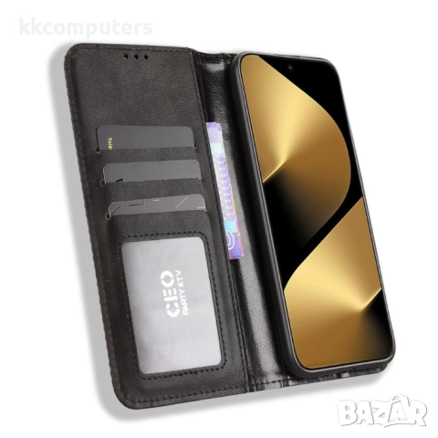 Кожен калъф с портфейл за Huawei Pura 80 Ultra| Ретро дизайн с магнит | Включен Протектор | Цвят: Че, снимка 9 - Калъфи, кейсове - 51961104