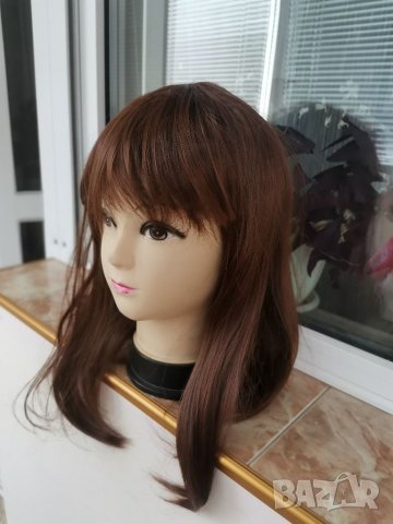Нова средна дължина кестенява перука с бретон - 45 см. - мод.18, снимка 5 - Аксесоари за коса - 24152051