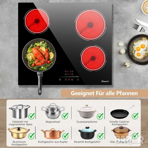 Стъклокерамичен плот за вграждане 4 зони 60см 6000W, Disaenvir, снимка 10 - Печки, фурни - 53294692