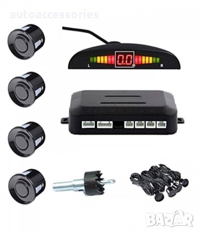 3200049487 Парктроник AMIO Parking sensor комплект с 4 ултразвукови черни сензора и малък дисплей, снимка 1