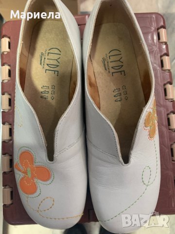 Дамски Кожени Обувки 36 номер , Бежови Обувки с цветчета