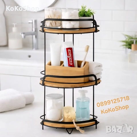 Ъглова етажерка за баня - бамбукова етажерка