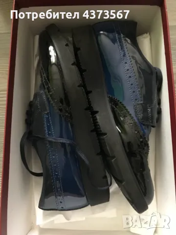 Дамски обувки от естествена кожа, марка Baldinini, лачени с връзки, номер 38, цвят черно и синьо, снимка 3 - Дамски ежедневни обувки - 49364817