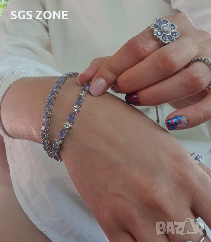 Нежна сребърна гривна с танзанит от Тайланд, снимка 3 - Гривни - 53455055