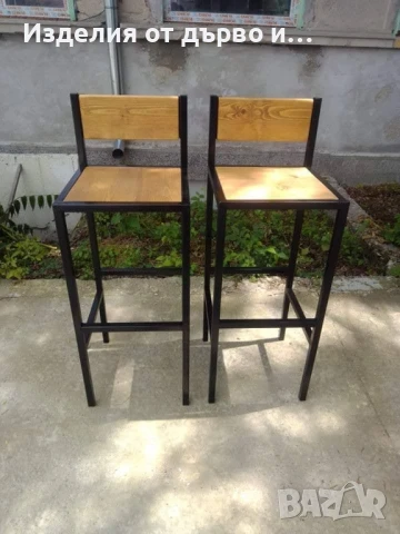 бар столове от метал и дърво с облегалка , снимка 2 - Столове - 51102462