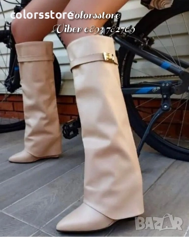 Ботуши на платформа - бежова кожа - K-40