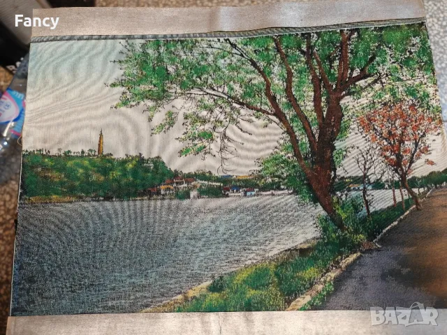 Китайски ситопечат "Изглед към реката" 1940 г , снимка 3 - Колекции - 47695078