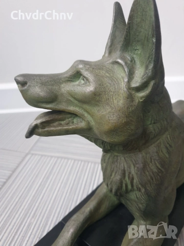 51см-9кг Carvin ЦAM статуетка/стара френска скулптура/фигура на куче-немска овчарка, снимка 8 - Статуетки - 52989414