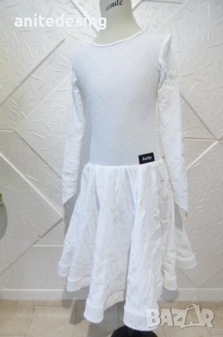 Детска бяла рокля за спортни танци със сребърен печат, снимка 7 - Детски рокли и поли - 50661868