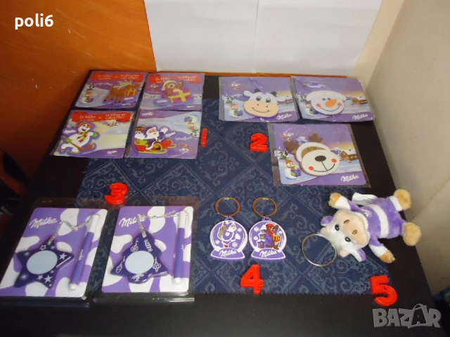 Милка Milka,коледни играчки,чаши,магнити,слушалки,плюшени играчки, шал, несесер