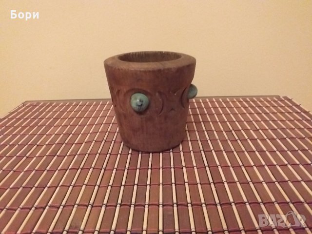 Стара дървена чаша резбована, снимка 1 - Антикварни и старинни предмети - 27406426