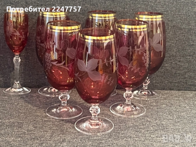 Чешки кристални чаши Бохемия Лозов лист