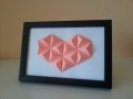 Розово сърце, оригами, в рамка, декорация за стена, подарък 
