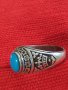 СРЕБЪРЕН ТЮРКОАЗЕН ОРНАМЕНТИРАН РЪЧНО ПРЪСТЕН СРЕБРО 925 ЮВЕЛИРНА СТАРА МАЙСТОРСКА ИЗРАБОТКА 14507, снимка 1