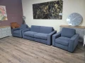 Сив комплект от плат набук диван тройка с функция сън и два фотьойла, снимка 11