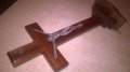 поръчан-Кръст С ХРИСТОС от дърво и метал на поставка-25Х11Х4СМ, снимка 7