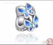 Outlet Sale Сребърен елемент Пандора,колекция"Flowers"пеперуди,blue/нови, снимка 1 - Колиета, медальони, синджири - 37853997