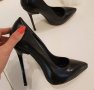Обувки на ток - черна кожа с черен ток - 6060, снимка 1 - Дамски обувки на ток - 43812464