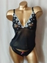 М/ L Черен еластичен, прозрачен топ с бяла бродерия и полупрашка , снимка 6