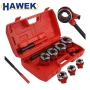 Комплект винторезка HAWEK – 4 глави (1/2", 3/4", 1", 1 1/4"), тресчотка и удължител, професионален, снимка 1