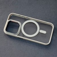 калъф за iPhone 15 Pro прозрачен твърд с сива силиконова рамка MagSafe, снимка 2 - Калъфи, кейсове - 44099822