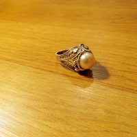 дамски османски сребърен пръстен с естествена перла , стар голям сребърен турски пръстен с перла, , снимка 2 - Пръстени - 38220869
