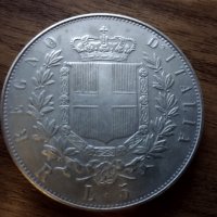 Италия 5 лири, 1872, сребро, снимка 1 - Нумизматика и бонистика - 43311587