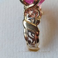 Златен руски пръстен с розов сапфир, снимка 4 - Пръстени - 43582668