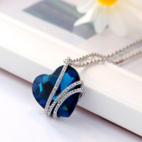Дамско колие с висулка романтично чаровно синьо сърце кристал с посребрена верижка бижу верига мода , снимка 12 - Пръстени - 38380375