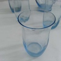  каничка и чаши цветно синьо стъкло , снимка 6 - Антикварни и старинни предмети - 19026576