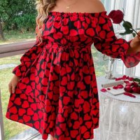 Дизайнерска Черна Рокля на Червени Ярки Сърчица Фламенко , снимка 4 - Рокли - 43299098