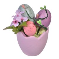 Люлякова великденска саксия, с розови яйца, 13см, снимка 1 - Декорация за дома - 43830418