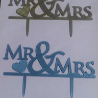 сребрист златист MR & MRS г-н г-жа пластмасов топер украса табела за сватба сватбена торта, снимка 1 - Други - 33543871